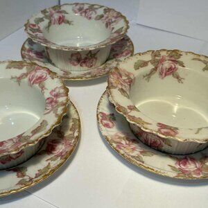 3 GDA France Haviland Limoges Ramekins and Underplates Rose Floral CH Field